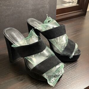 Jeffrey Campbell Black Suede Platform Sandals. Velvet material